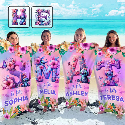 Blue Ohana Alphabet Letter Custom Name - Personalized Ohana Quick-dry Beach Towel/ Bath Towel