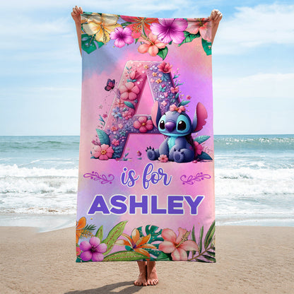 Blue Ohana Alphabet Letter Custom Name - Personalized Ohana Quick-dry Beach Towel/ Bath Towel