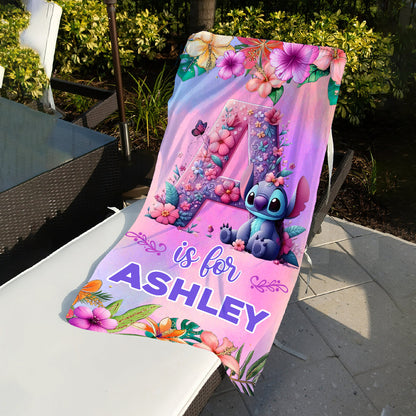 Blue Ohana Alphabet Letter Custom Name - Personalized Ohana Quick-dry Beach Towel/ Bath Towel