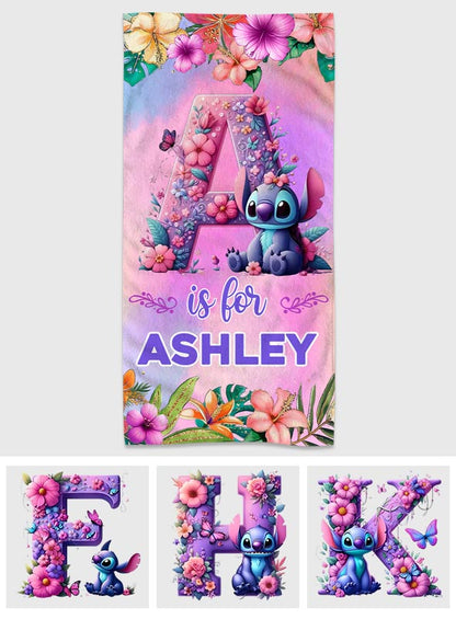 Blue Ohana Alphabet Letter Custom Name - Personalized Ohana Quick-dry Beach Towel/ Bath Towel