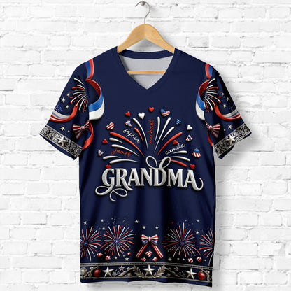Patriotic Grandma Shirt - Personalized Grandma Fully Printed V-Neck T-Shirt