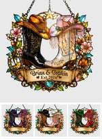 Western, Cowboy Cowgirl Couple Gift - Personalized Western Outfit Window Hanging Suncatcher Ornament