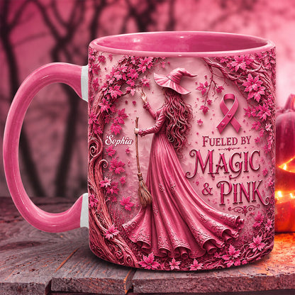 Fueled By Magic & Pink - Personalized Breast Cancer Awareness Accent Mug & Coaster