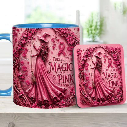 Fueled By Magic & Pink - Personalized Breast Cancer Awareness Accent Mug & Coaster