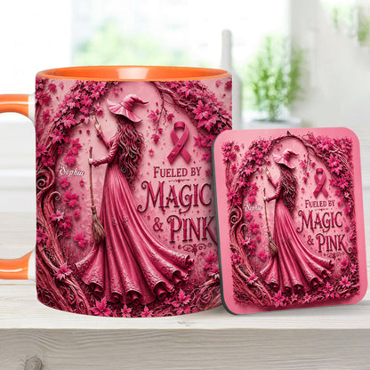 Fueled By Magic & Pink - Personalized Breast Cancer Awareness Accent Mug & Coaster