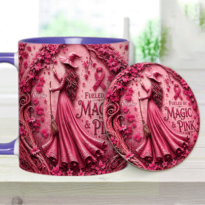Fueled By Magic & Pink - Personalized Breast Cancer Awareness Accent Mug & Coaster