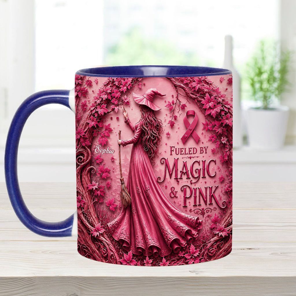 Fueled By Magic & Pink - Personalized Breast Cancer Awareness Accent Mug & Coaster