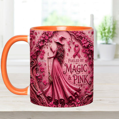 Fueled By Magic & Pink - Personalized Breast Cancer Awareness Accent Mug & Coaster
