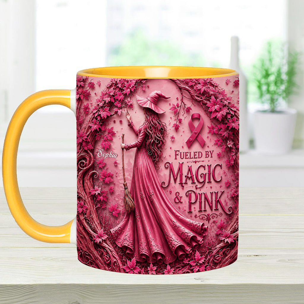 Fueled By Magic & Pink - Personalized Breast Cancer Awareness Accent Mug & Coaster