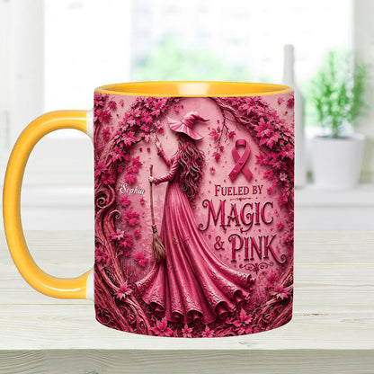 Fueled By Magic & Pink - Personalized Breast Cancer Awareness Accent Mug & Coaster