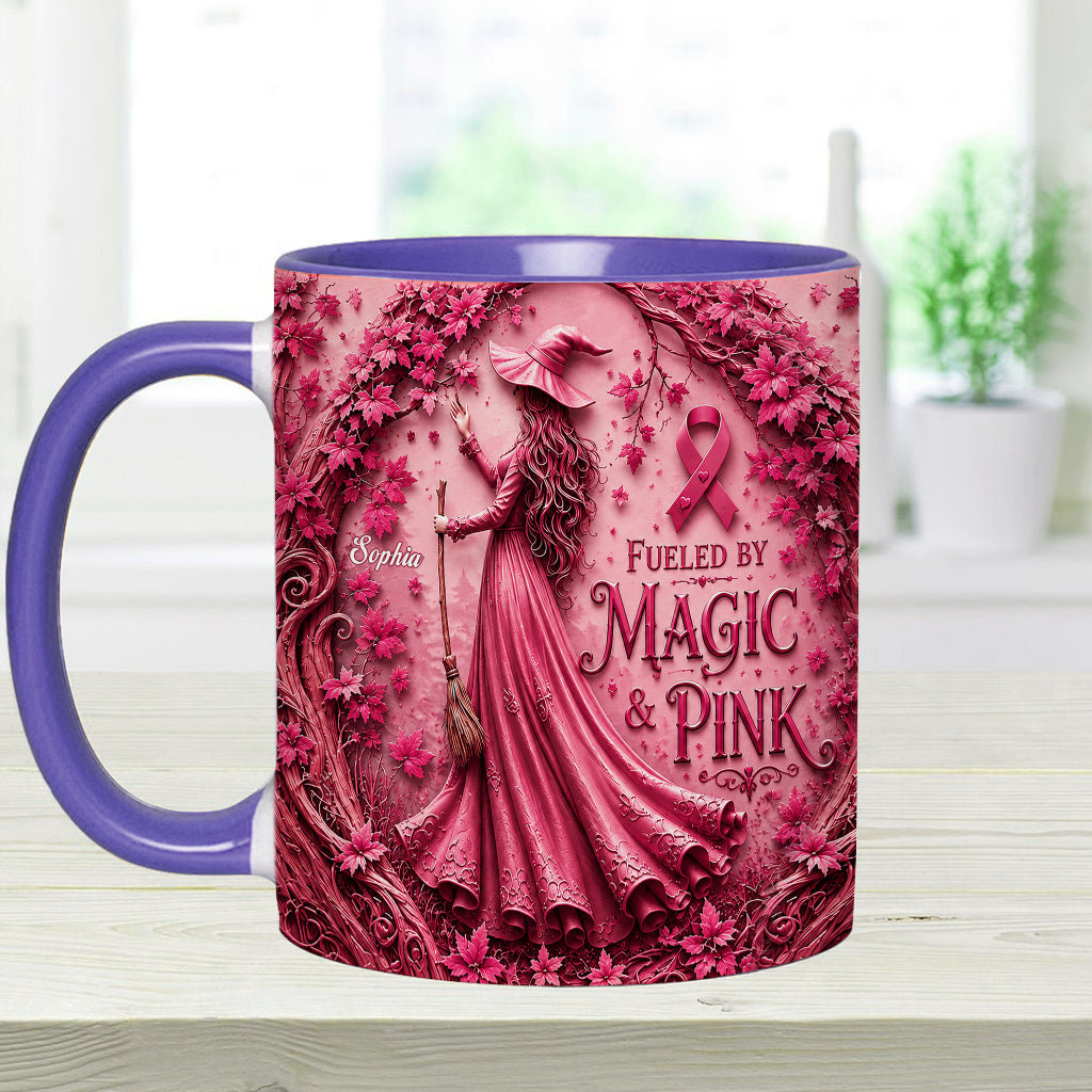 Fueled By Magic & Pink - Personalized Breast Cancer Awareness Accent Mug & Coaster