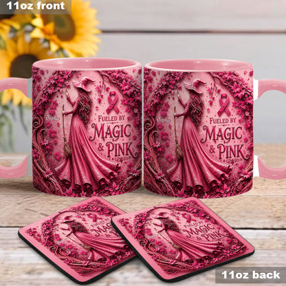 Fueled By Magic & Pink - Personalized Breast Cancer Awareness Accent Mug & Coaster