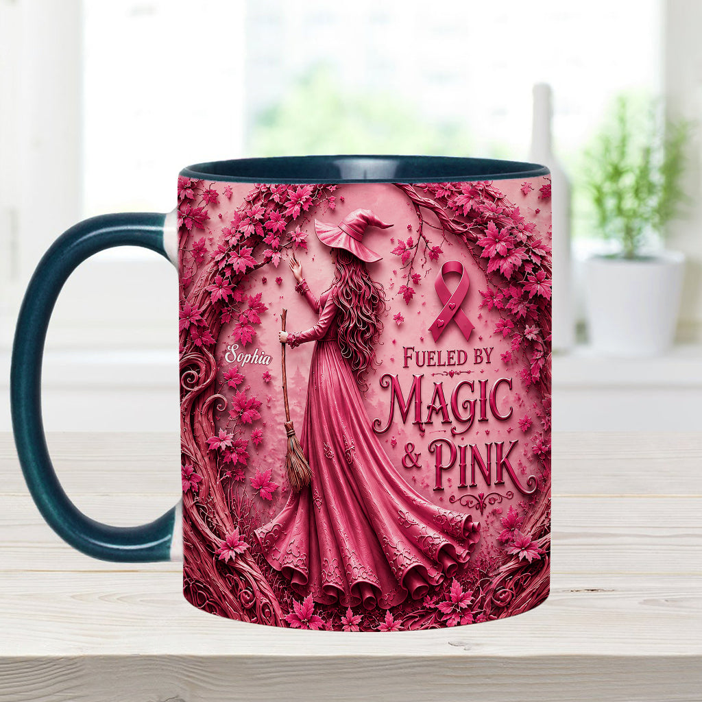 Fueled By Magic & Pink - Personalized Breast Cancer Awareness Accent Mug & Coaster