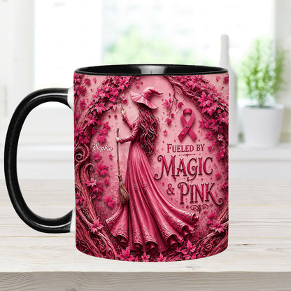 Fueled By Magic & Pink - Personalized Breast Cancer Awareness Accent Mug & Coaster
