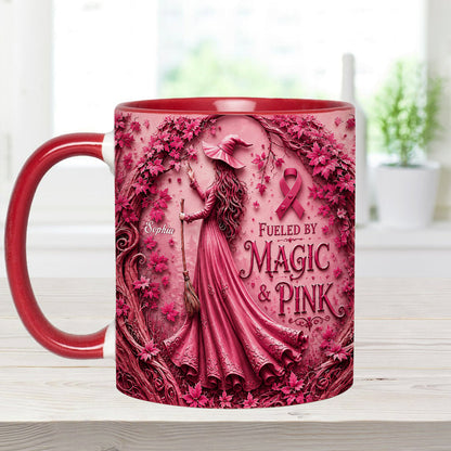 Fueled By Magic & Pink - Personalized Breast Cancer Awareness Accent Mug & Coaster