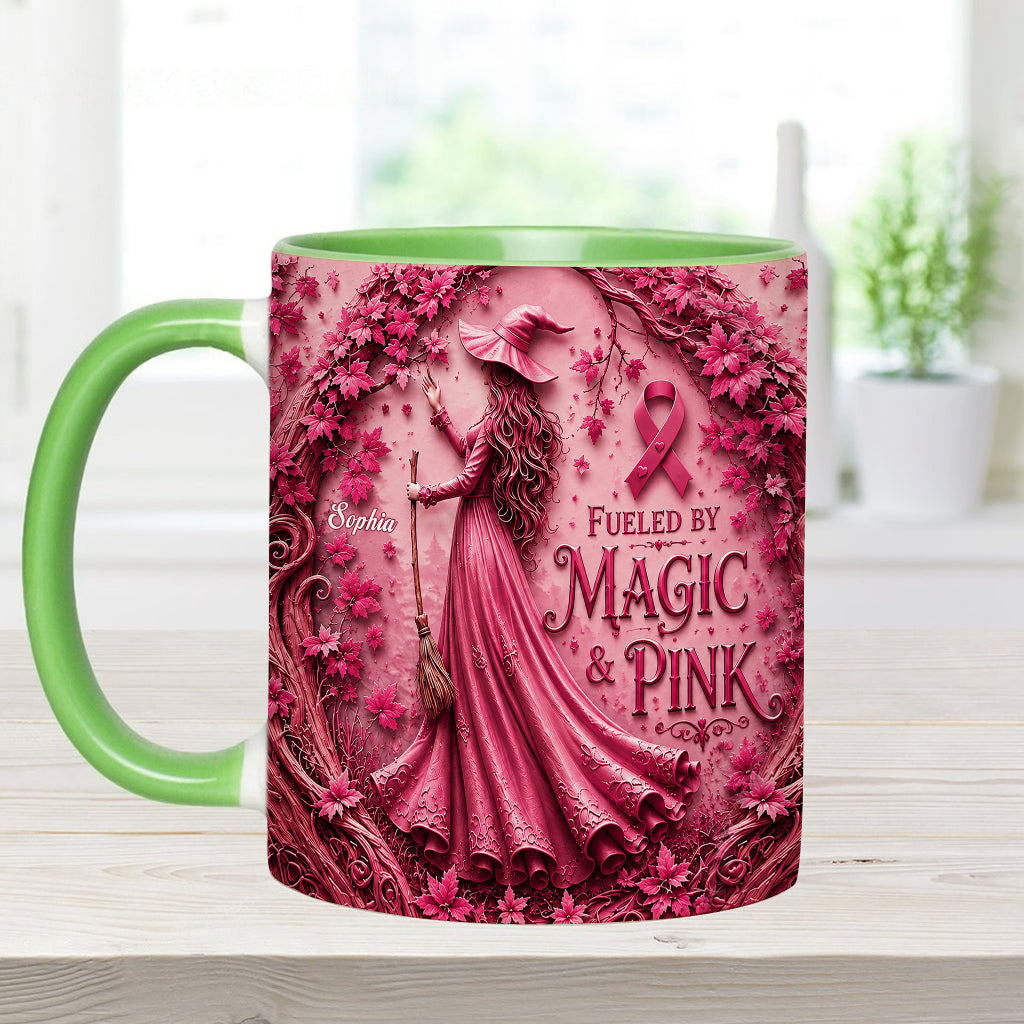 Fueled By Magic & Pink - Personalized Breast Cancer Awareness Accent Mug & Coaster