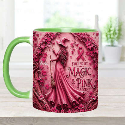 Fueled By Magic & Pink - Personalized Breast Cancer Awareness Accent Mug & Coaster