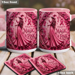 Fueled By Magic & Pink - Personalized Breast Cancer Awareness Accent Mug & Coaster
