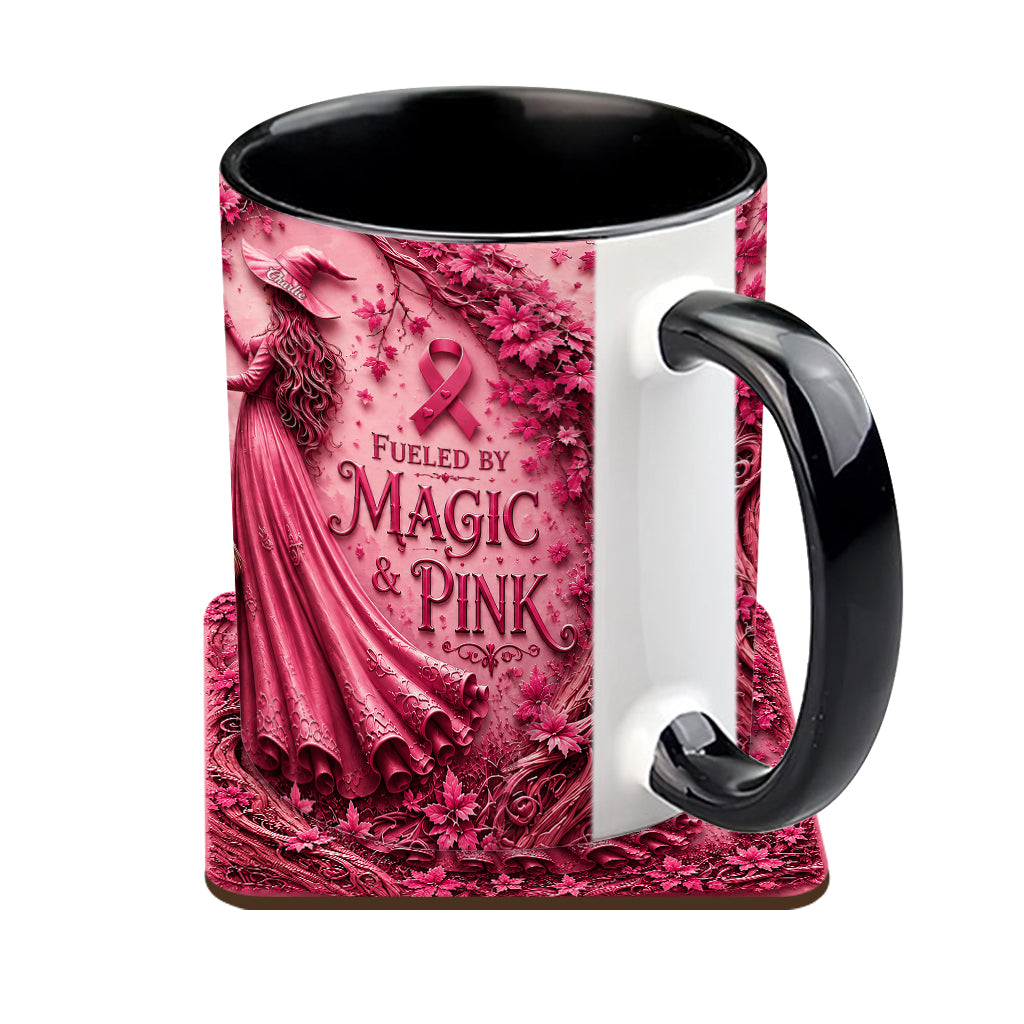 Fueled By Magic & Pink - Personalized Breast Cancer Awareness Accent Mug & Coaster