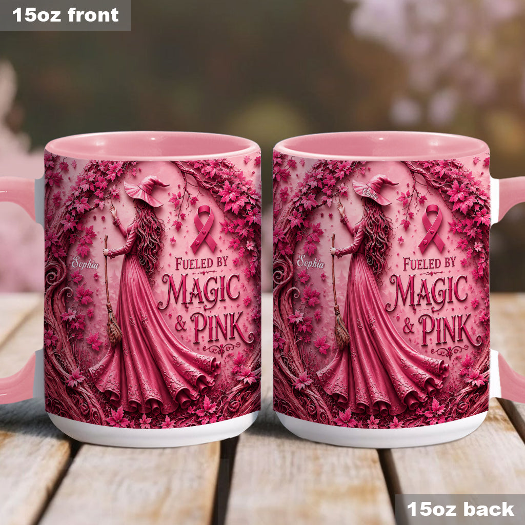 Fueled By Magic & Pink - Personalized Breast Cancer Awareness Accent Mug & Coaster