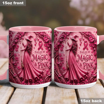 Fueled By Magic & Pink - Personalized Breast Cancer Awareness Accent Mug & Coaster