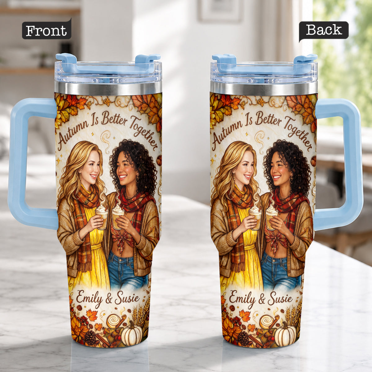 Autumn Is Better Together - Personalized Bestie Tumbler With Handle