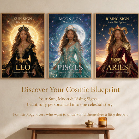 Custom You Sun, Moon & Rising Sign - Personalized Horoscope Poster & Canvas Set