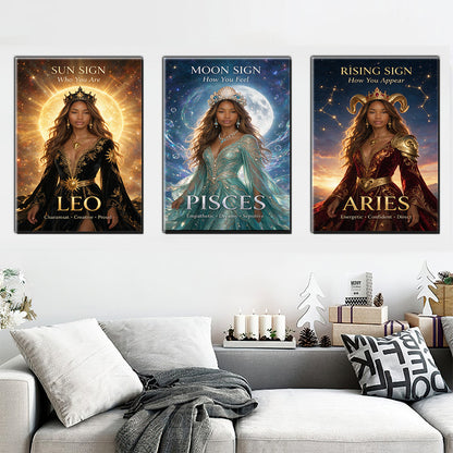 Custom You Sun, Moon & Rising Sign - Personalized Horoscope Poster & Canvas Set