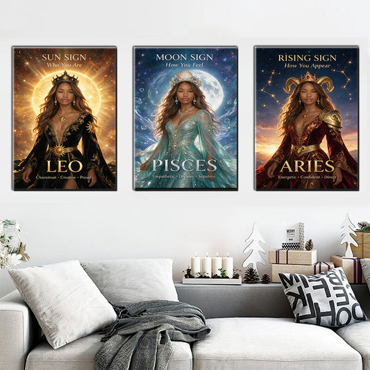 Custom You Sun, Moon & Rising Sign - Personalized Horoscope Poster & Canvas Set