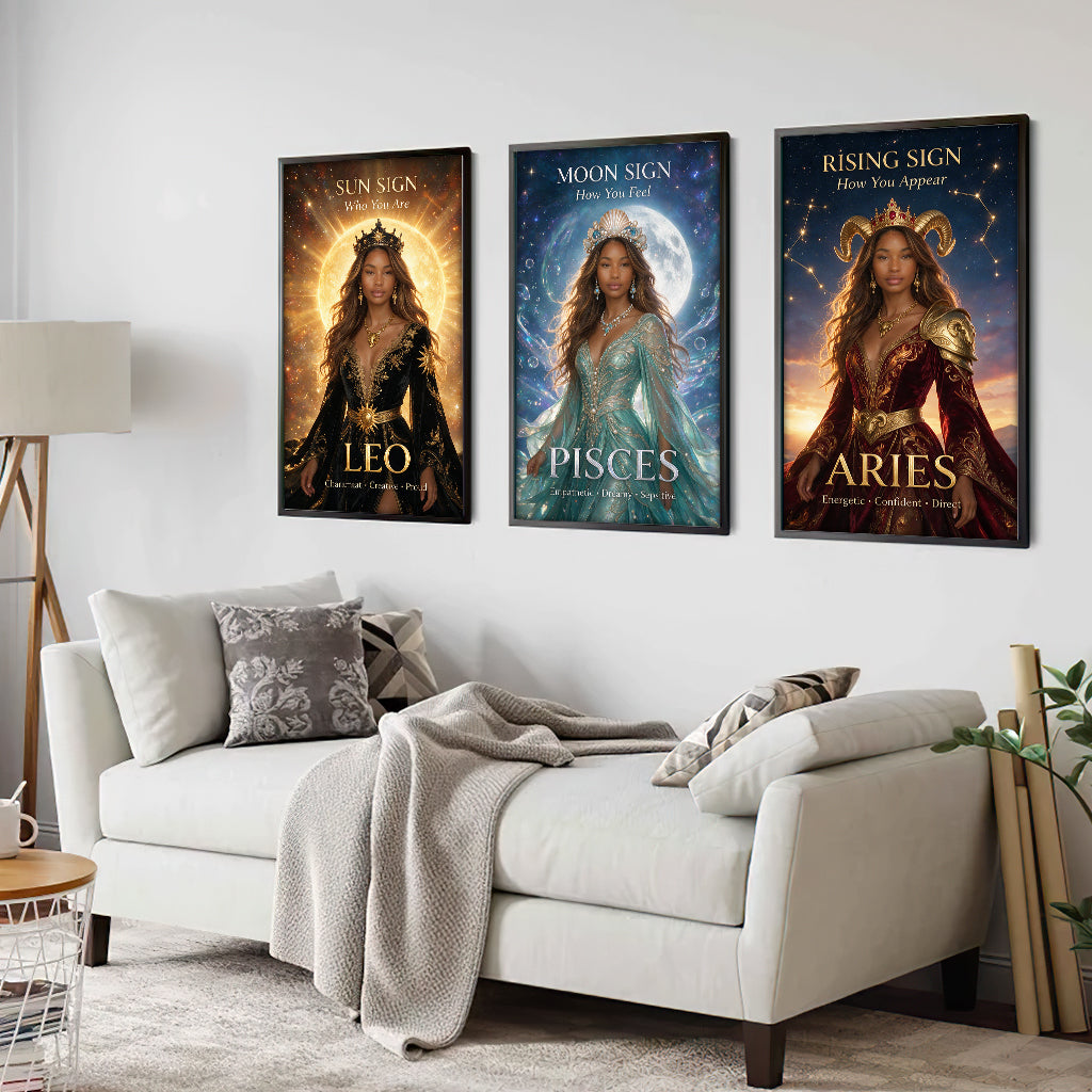 Custom You Sun, Moon & Rising Sign - Personalized Horoscope Poster & Canvas Set