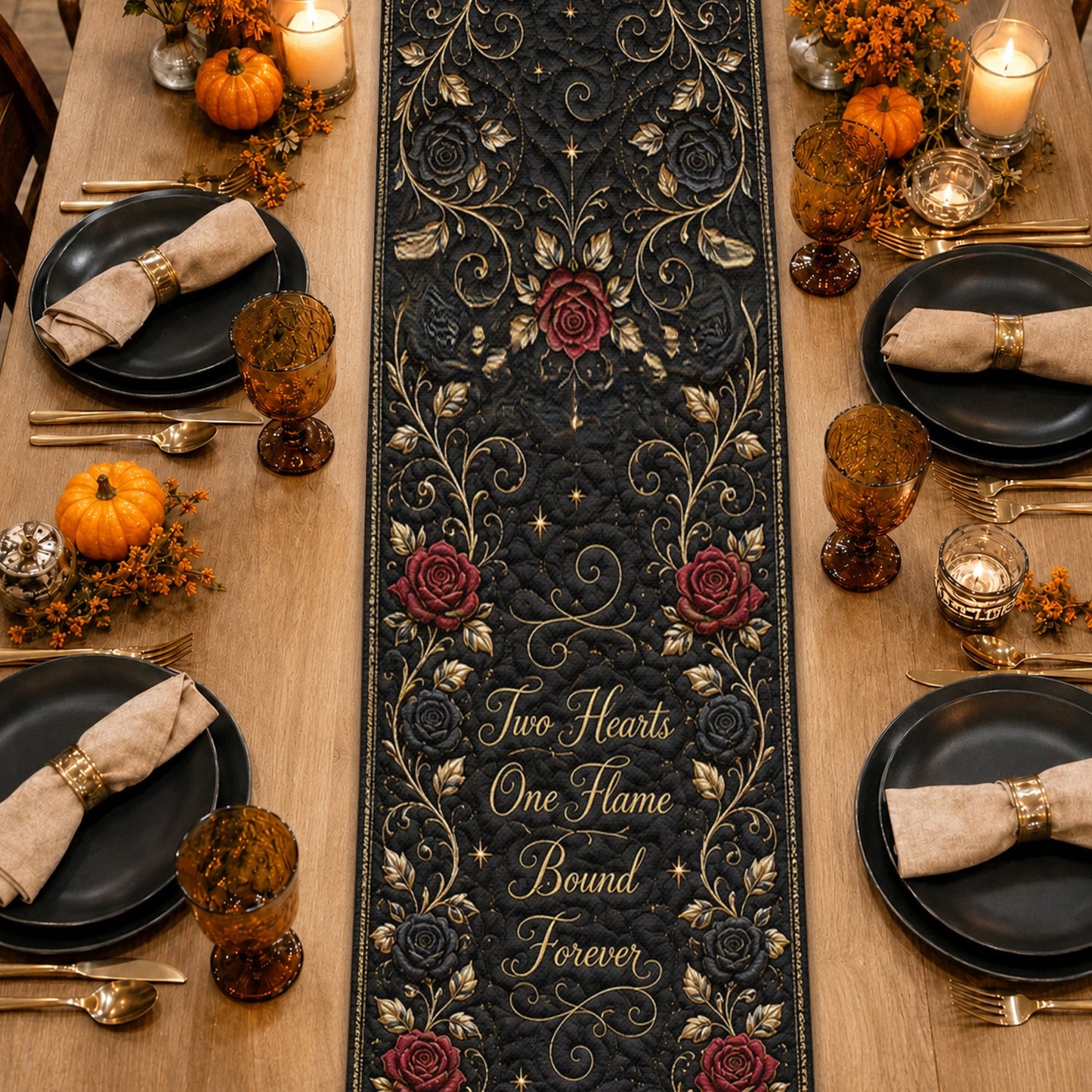 Two Hearts One Flame Bound Forever - Personalized Dragon Table Runner Custom Shape