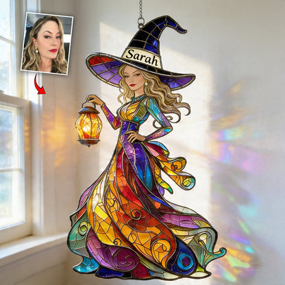 Custom Any Photo - Personalized Witch Window Hanging Suncatcher Ornament