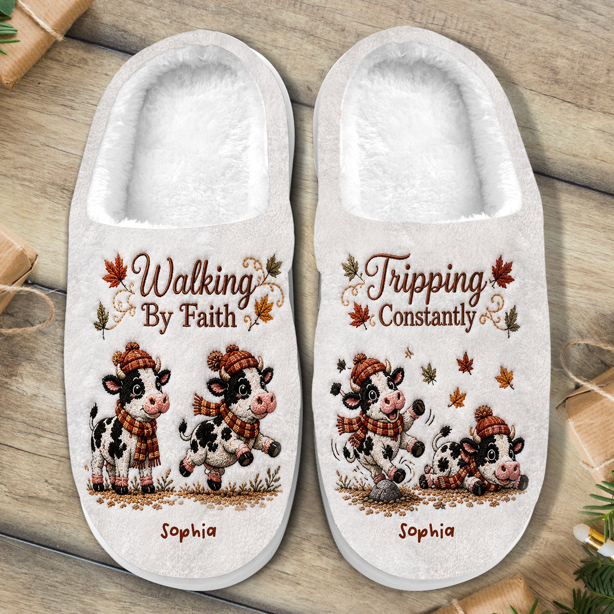 Walking By Faith - Personalized Cow Slippers
