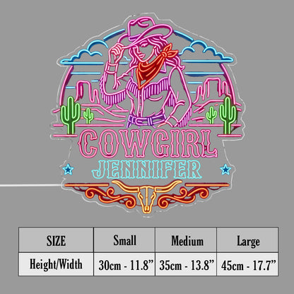 USB-Operated Neon Cowgirl Cowboy Sign - Personalized Cowgirl Neon LED Light Sign