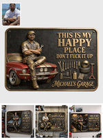 Garage Is My Happy Place - Personalized Garage 3D Printed Cut Metal Sign