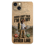 I'm On My Other Line, Fishing Lover Gift - Personalized Fishing 3D Embossed Leather Phone Case