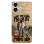 I'm On My Other Line, Fishing Lover Gift - Personalized Fishing 3D Embossed Leather Phone Case
