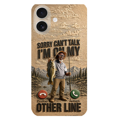 I'm On My Other Line, Fishing Lover Gift - Personalized Fishing 3D Embossed Leather Phone Case