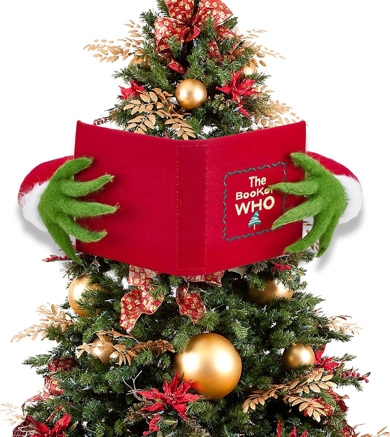 Grinch Christmas Tree Topper Decoration - Holiday Party Gifts Festive Red Book-Shaped
