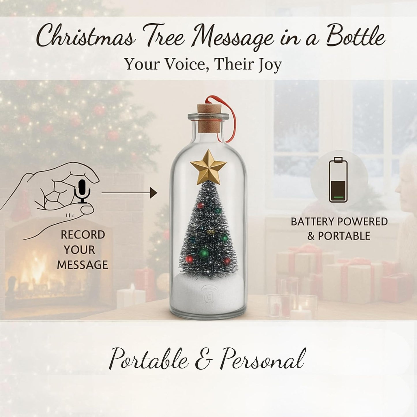 Christmas Tree Message in a Bottle Recording – Recordable Christmas Ornament with Voice Playback Cor