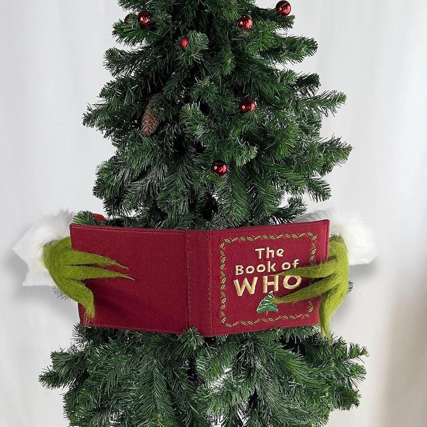 Grinch Christmas Tree Topper Decoration - Holiday Party Gifts Festive Red Book-Shaped