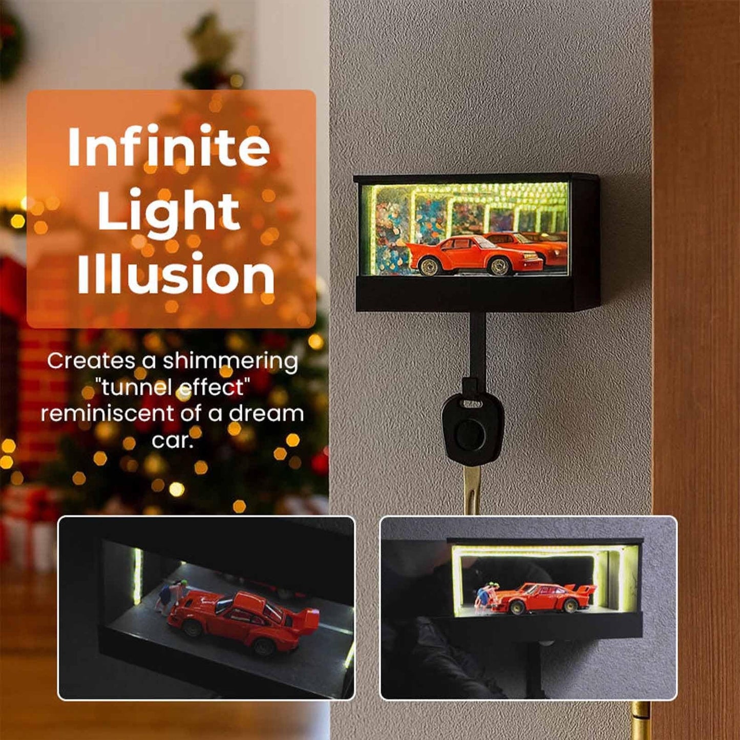 CarVault - Infinity Garage Keychain - Infinity Mirror LED Lamp Display Case Garage Key Holder - Automotive Decor - Display Enclosure - Fun Gift for Boyfriend & Car Fans