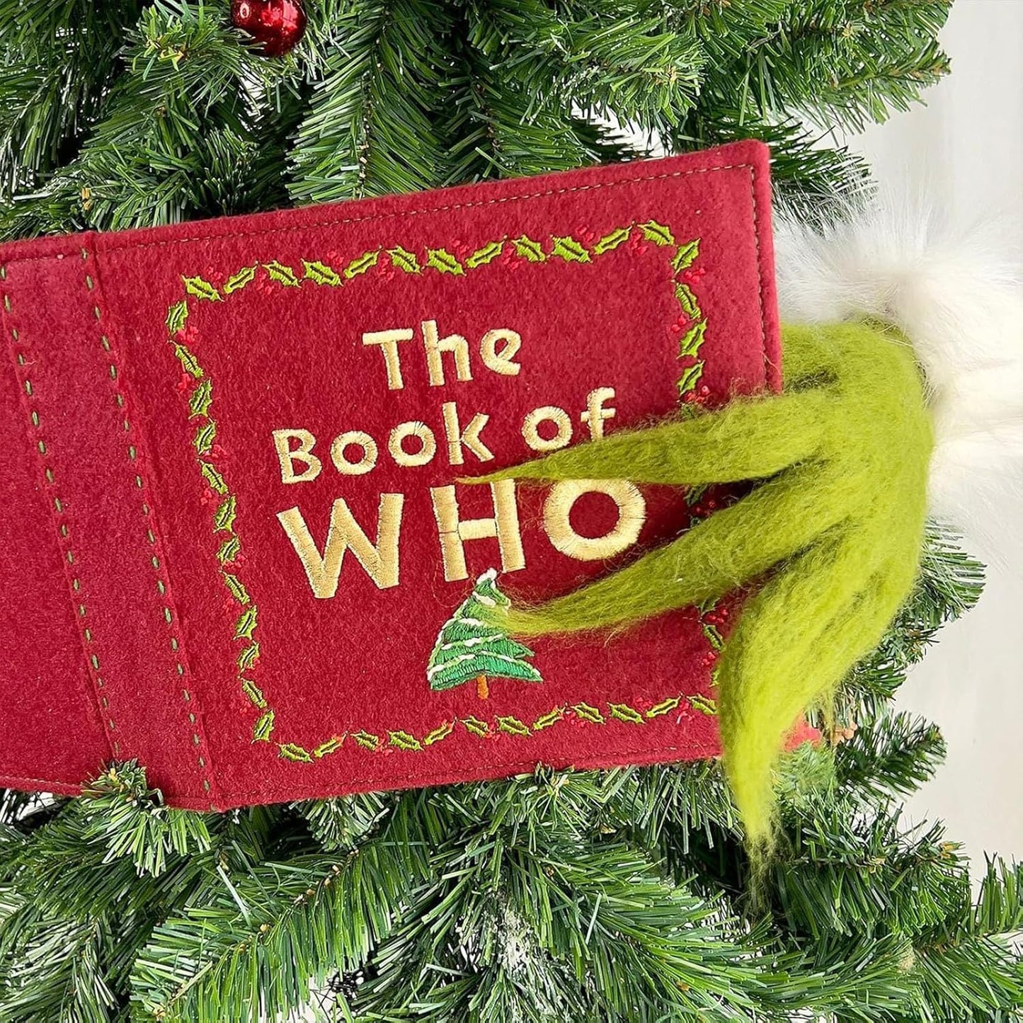 Grinch Christmas Tree Topper Decoration - Holiday Party Gifts Festive Red Book-Shaped
