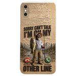 I'm On My Other Line, Fishing Lover Gift - Personalized Fishing 3D Embossed Leather Phone Case