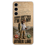 I'm On My Other Line, Fishing Lover Gift - Personalized Fishing 3D Embossed Leather Phone Case