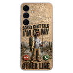 I'm On My Other Line, Fishing Lover Gift - Personalized Fishing 3D Embossed Leather Phone Case